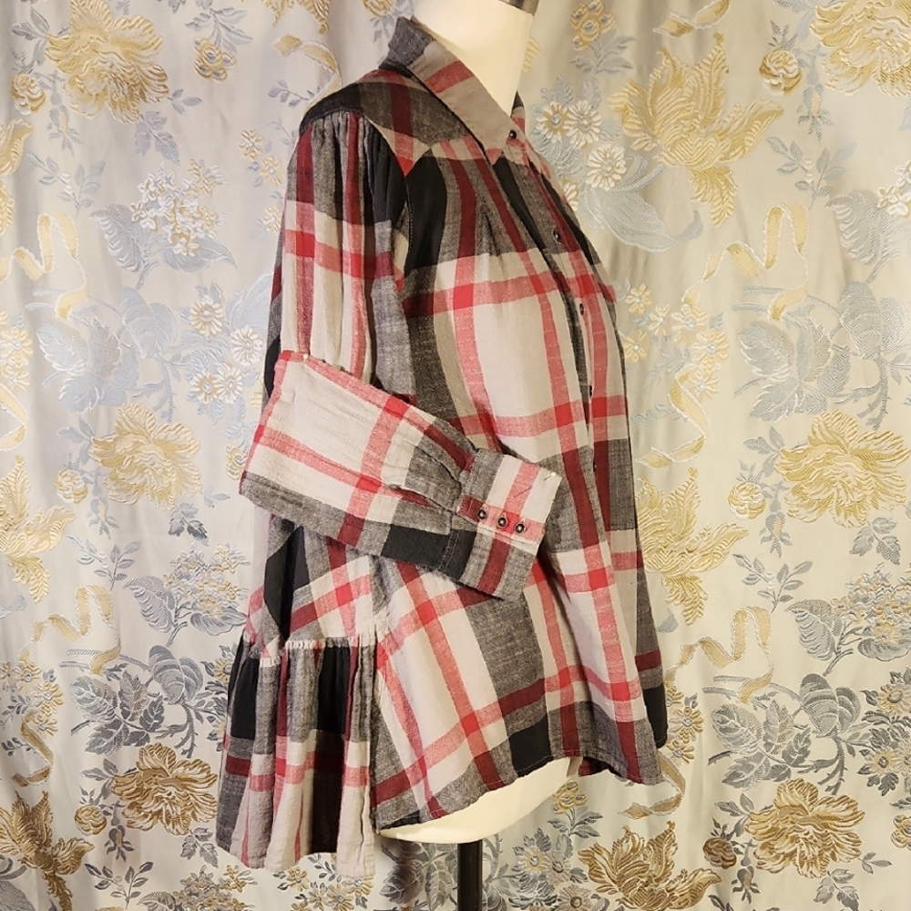 Free People Peppy In Plaid XS Button Front Top